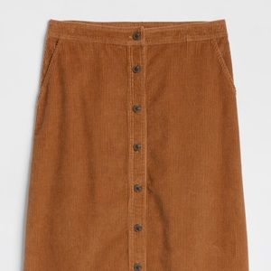 Gap Button-Front Corduroy tan midi skirt NWT